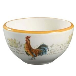 Williams Sonoma Soup Cereal Bowl Rooster Script Ceramic Italy Discontinued‎